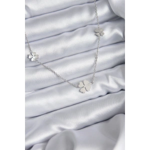 316L Çelik Zincir Gümüş Renk Yonca Model Kadın Kolye