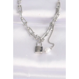 316L Çelik Zincir Gümüş Renk Zincirli Love Yazılı Kilit Kolye