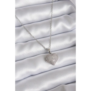 316L Çelik Zincir Gümüş Renk Zirkon Taş Detay Kalp Model Kadın Kolye