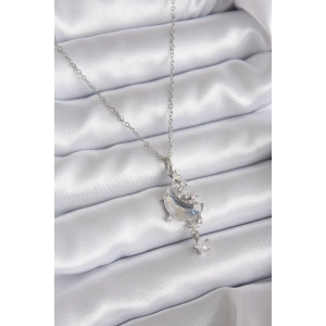 316L Çelik Zincir Gümüş Renk Zirkon Taşlı Ay Model Sallantı Yıldız Detay Kadın Kolye