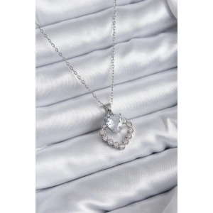316L Çelik Zincir Gümüş Renk Zirkon Taşlı Kalp Model Kadın Kolye
