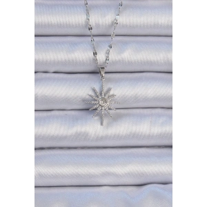 316L Çelik Zincir Gümüş Renk Zirkon Taşlı Kutup Yıldızı Kolye