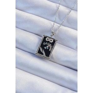 316L Çelik Zincir Gümüş Renk Zirkon Taşlı Sonsuzluk Figürlü Tarot Kolye