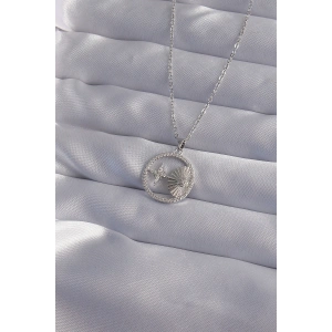 316L Çelik Zincir Gümüş Renk Zirkon Taşlı Yıldız Figürlü Oval Kolye