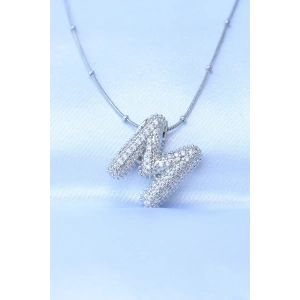 316L Çelik Zincirli Zirkon Taşlı M Harfli Gümüş Renk Bubble Kolye