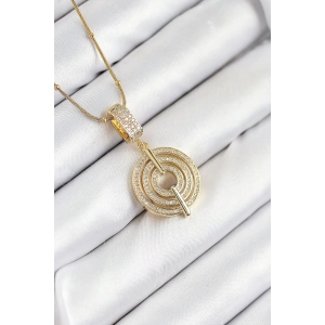 316L Çelik Zirkon Taşlı Çember Model Gold Renk Kadın Kolye