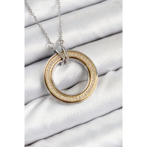 316L Çelik Zirkon Taşlı Dönen Daire Model Gold Ve Gümüş Renk Kadın Kolye
