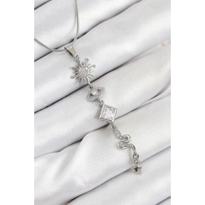 316L Çelik Zirkon Taşlı Güneş Ve Ay Enerji Model Gümüş Renk Kadın Kolye