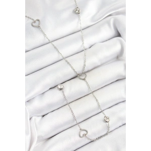 316L Çelik Zirkon Taşlı Kalp Figürlü Y Model Gümüş Renk Kadın Kolye