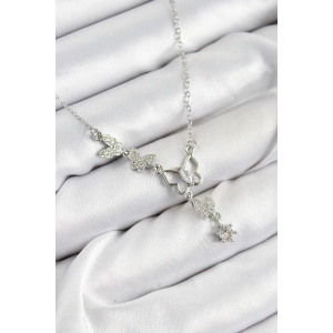 316L Çelik Zirkon Taşlı Kelebek Model Gümüş Renk Kadın Kolye