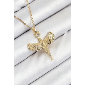 316L Çelik Zirkon Taşlı Melek Model Gold Renk Kadın Kolye