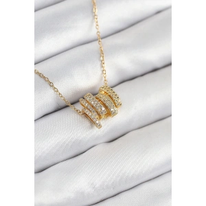 316L Çelik Zirkon Taşlı Sarmal Model Gold Renk Kadın Kolye