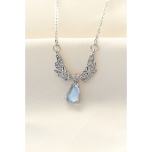 316L Zinciri Çelik Zirkon Taşlı Gümüş Renk Kanatlı Damla Kolye