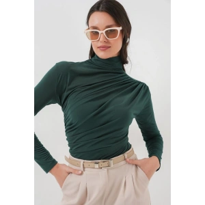 925 Büzgü Detaylı Sandy Bluz - Zümrüt Yeşili