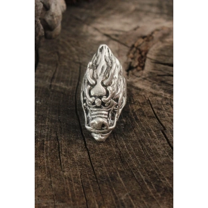 Antik Gümüş Renk Ejderha Kafası Model Ayarlanabilir Erkek Yüzük