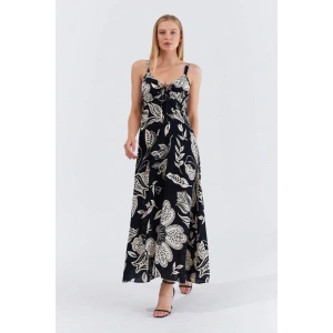 Askılı Viscon Elbise - Siyah