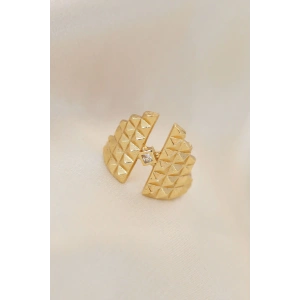 Ayarlamalı Gold Renk Metal Zirkon Taşlı Piramit Yüzük