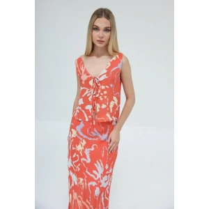 Bağcıklı Bluzlu Etek Takım - Kırmızı