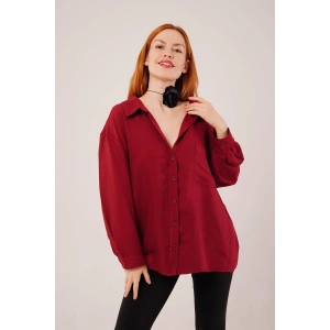 Basic Oversize Bordo Gömlek