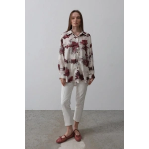 Baskılı Gömlek - Bordo