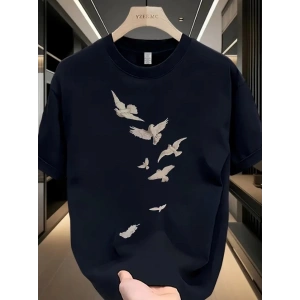 Baskılı Oversize Bisiklet Yaka T-shirt - Beyaz