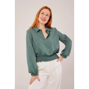 Bel Ve Bilek Lastikli Zümrüt Yeşili Bluz