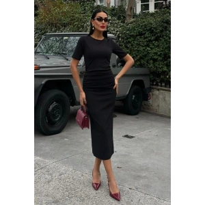 Beli Büzgülü Midi Elbise 2853