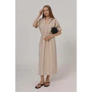 Beli Lastikli Elbise - Taş