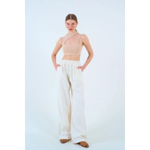 Beli Lastikli Palazo Pantolon - Taş