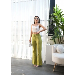 Beli̇ Lasti̇kli̇ Ve Bağcikli Keten Pantolon