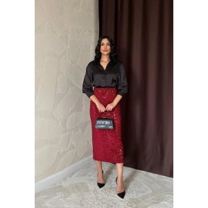 Bordo Pulpayetli Parlak Etek