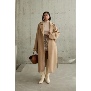 Camel Uzun Kaşe Kemerli Kaban