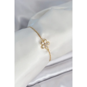 Çiçek Model Asansörlü Gold Renk Kadın Bileklik