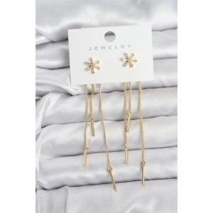 Çiçek Model Gold Pirinç Sallantılı Kadın Küpe