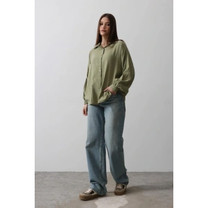 Çizgili Uzun Kol Gömlek - Haki