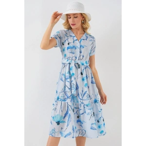 Desenli Kısa Kol Elbise 2558 - Mavi