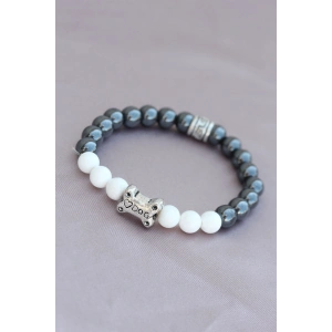 DOG Yazılı Beyaz Füme Doğal Taş Tasarımlı Erkek Bileklik