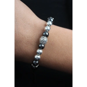 Doğal Taş Family Model Gümüş Ve Füme Renk Asansörlü Erkek Bileklik