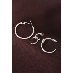 Düğüm Model Gümüş Renk Metal Çoklu Halka Küpe