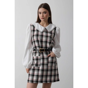 Ekoseli Gömlek Detaylı Elbise - Siyah