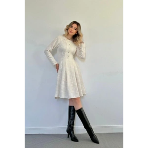 Ekru Kısa Klasik Elbise