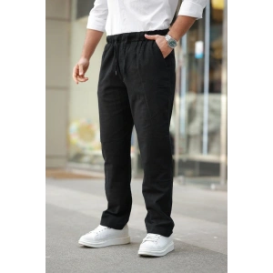 Erkek Beli Lastikli Keten Rahat Pantolon