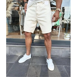 Erkek Beyaz Mom Kalıp Kot Şort