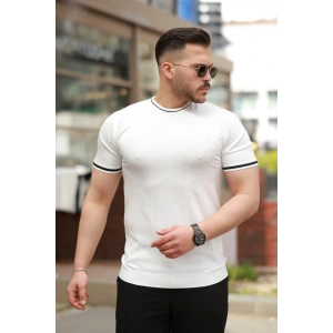 Erkek Bisiklet Yaka çizgi Desenli Ribanalı Kısa Kollu Tshirt