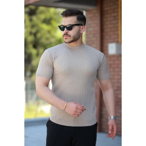 Erkek Bisiklet Yaka örgü Desenli Kısa örme Triko Kısa Kollu T-shirt