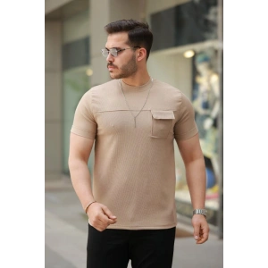 Erkek Cepli Kolyeli Kısa Kollu örme Kumaş Tişört