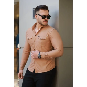 Erkek çift Cepli çıtçıt Düğmeli Uzun Kollu Gömlek
