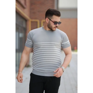 Erkek çizgi Desenli Bisiklet Yaka Kısa Kollu T-sihrt