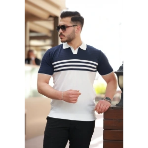 Erkek çizgi Desenli Yakalı Kısa Kollu T-shirt