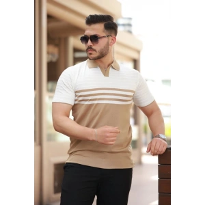 Erkek çizgi Desenli Yakalı Kısa Kollu T-shirt